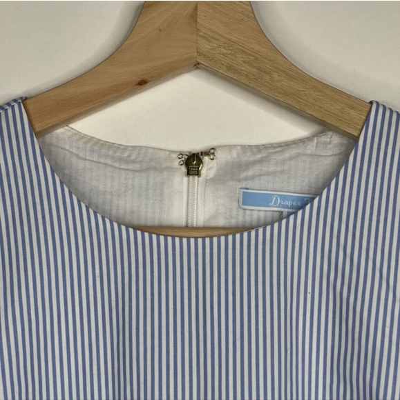 Draper James Striped Ruffle Tulip Fit and Flare Dress 6 Blue White Lined #7464 - Picture 3 of 9